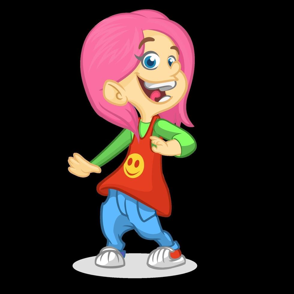 Cheerful cartoon character with pink hair vector