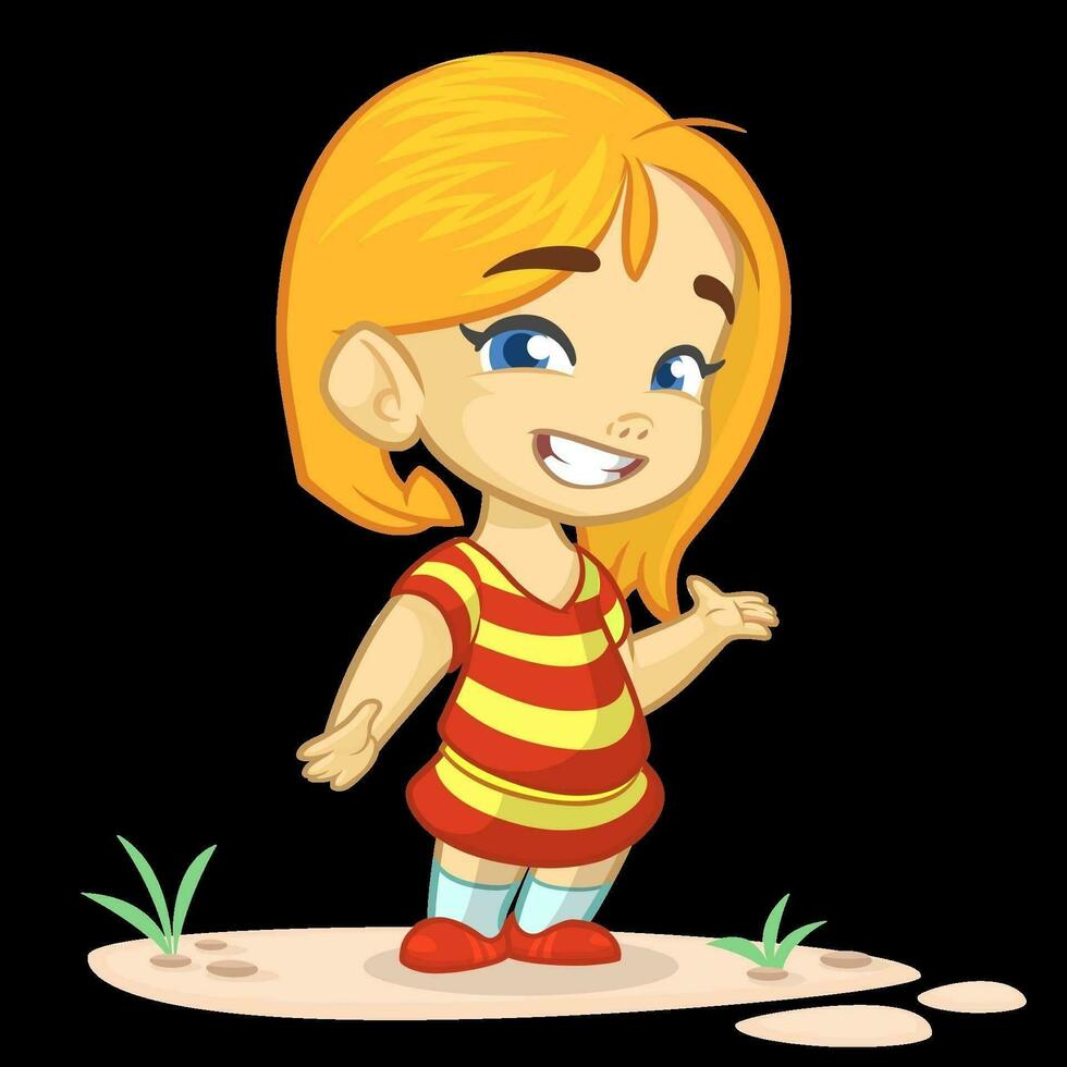 Vector color cartoon image of a cute little girl. Little girl with blonde hair