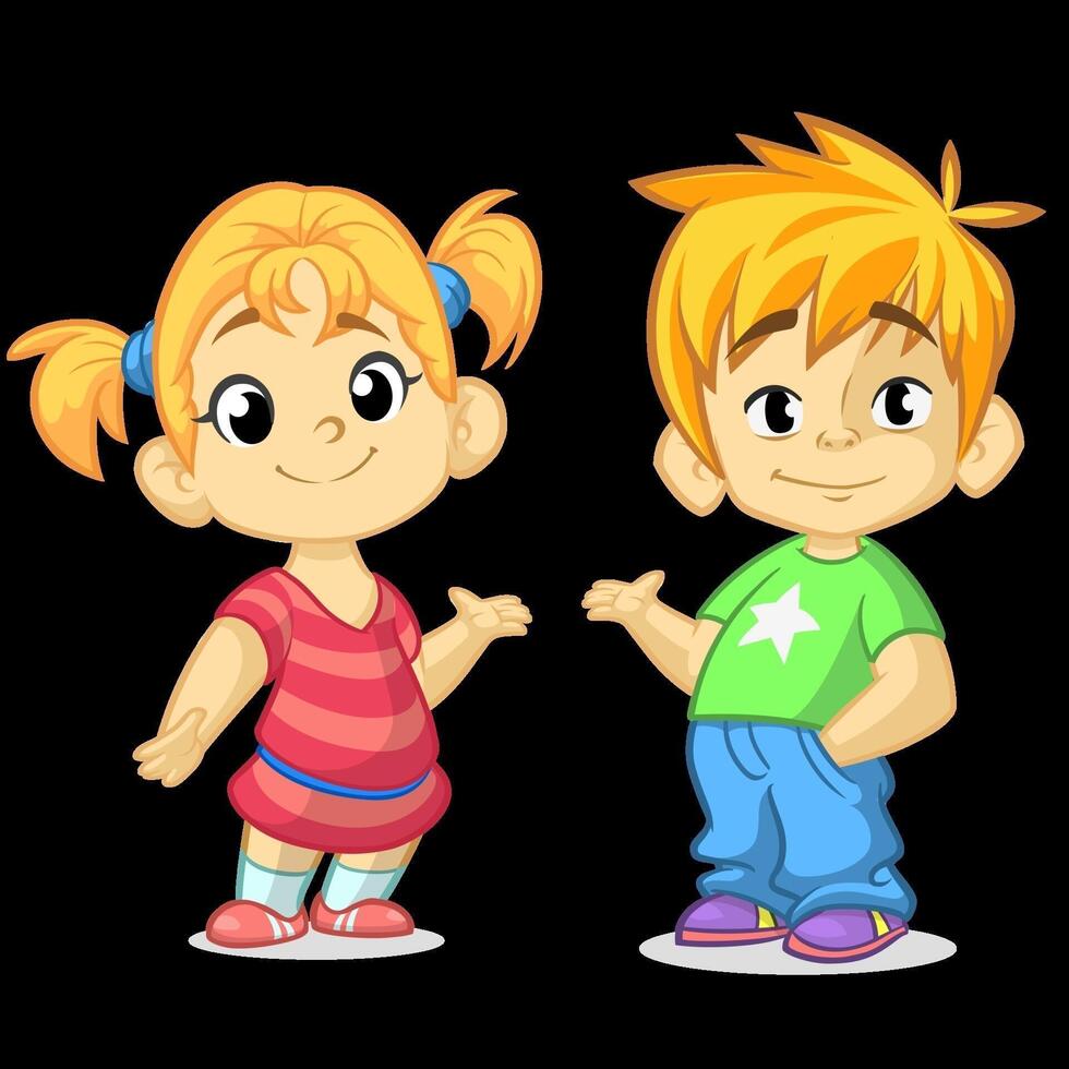 Cartoon kids smiling and posing happily vector