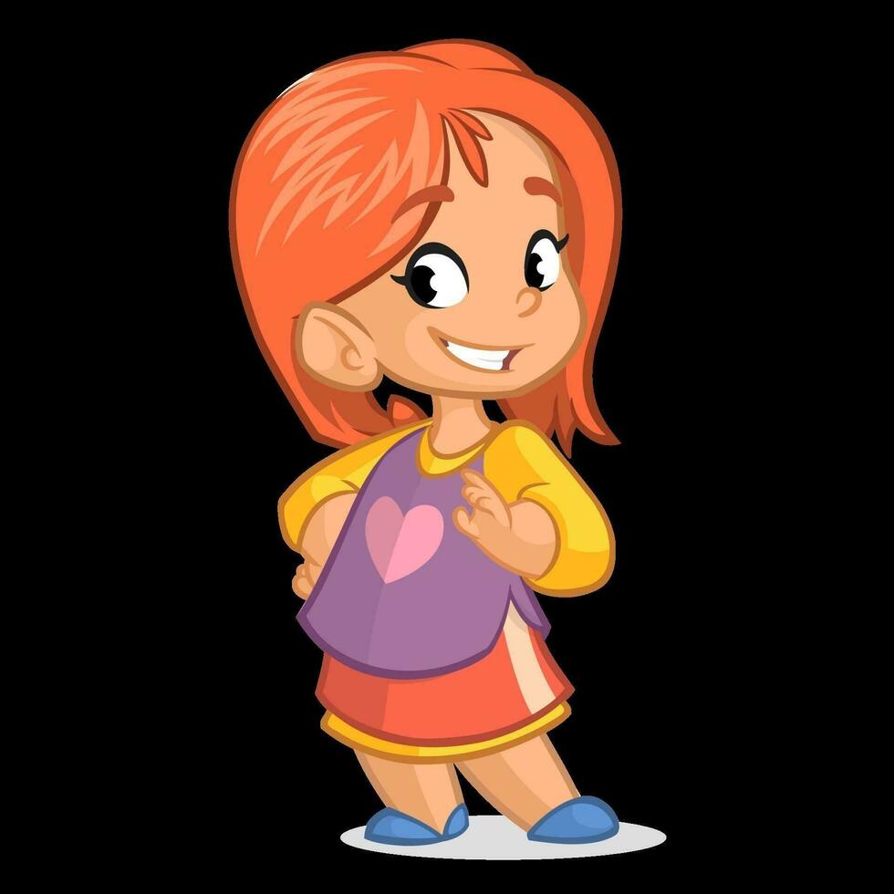 Cute little girl with red hair vector   cartoon style character in a shirt skirt