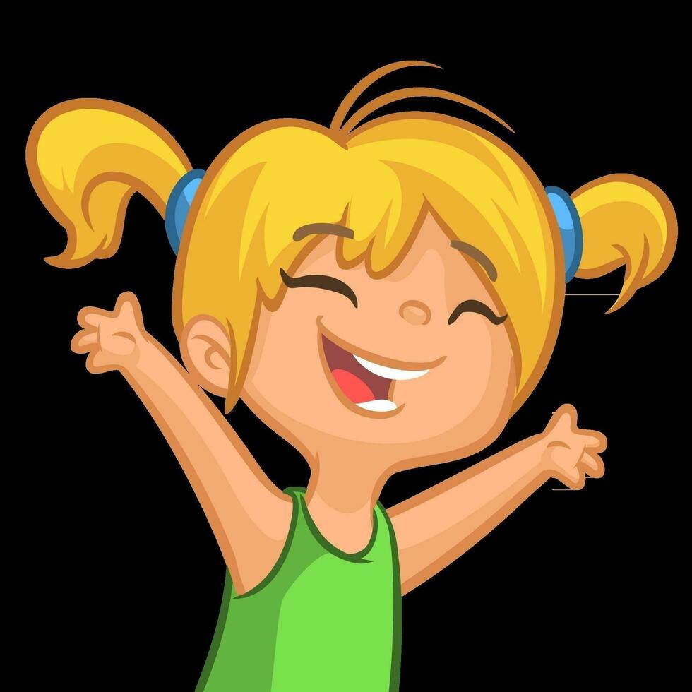 Vector cartoon little girl dancing. Illustration of little girl with blond hair