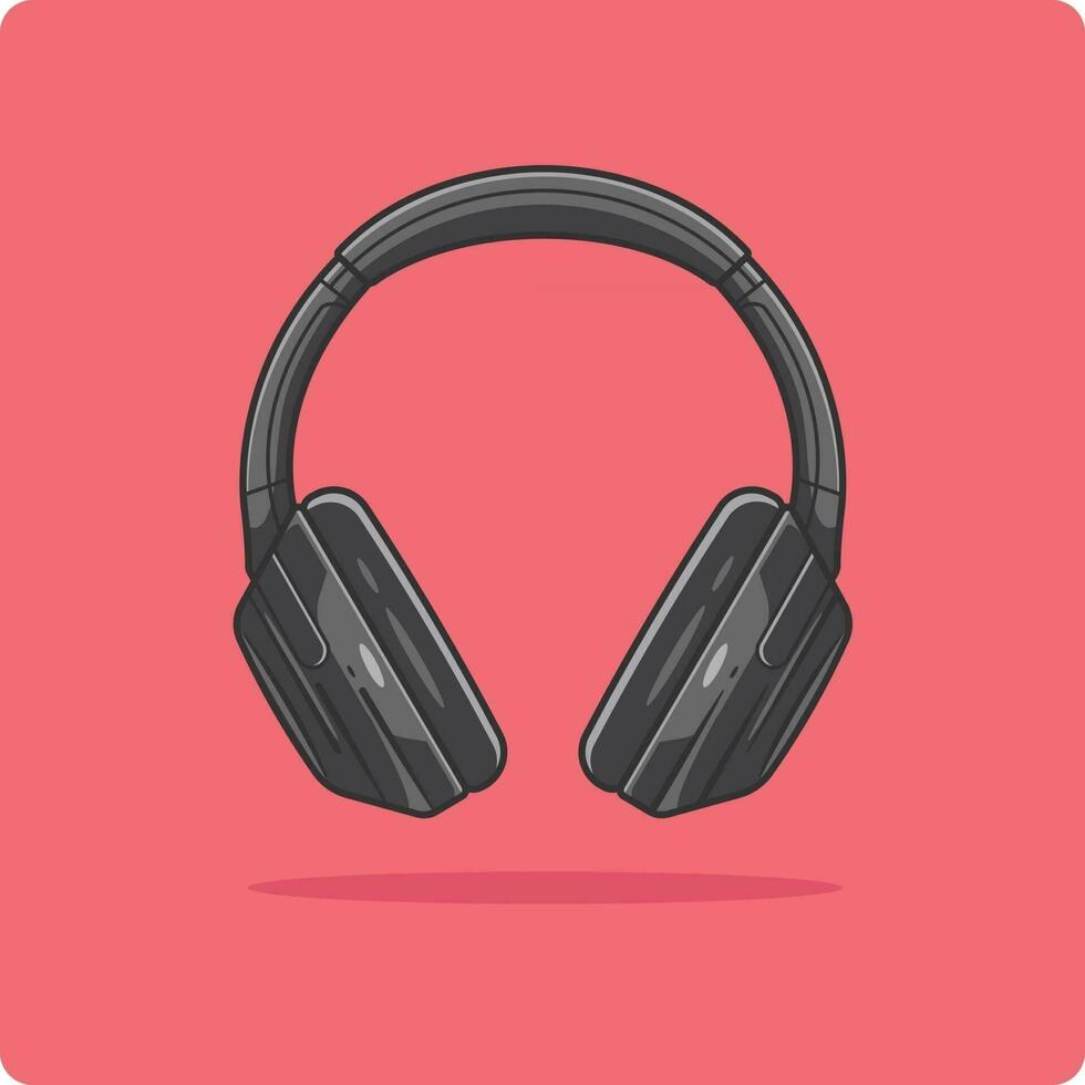 Headphone Black color front view, vector design and isolated background