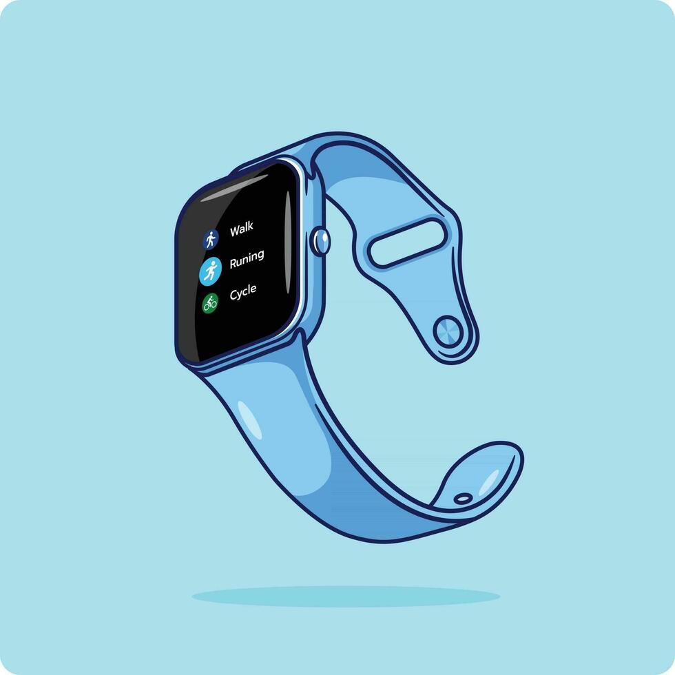 Smart watch touch screen blue color, vector design and isolated background.