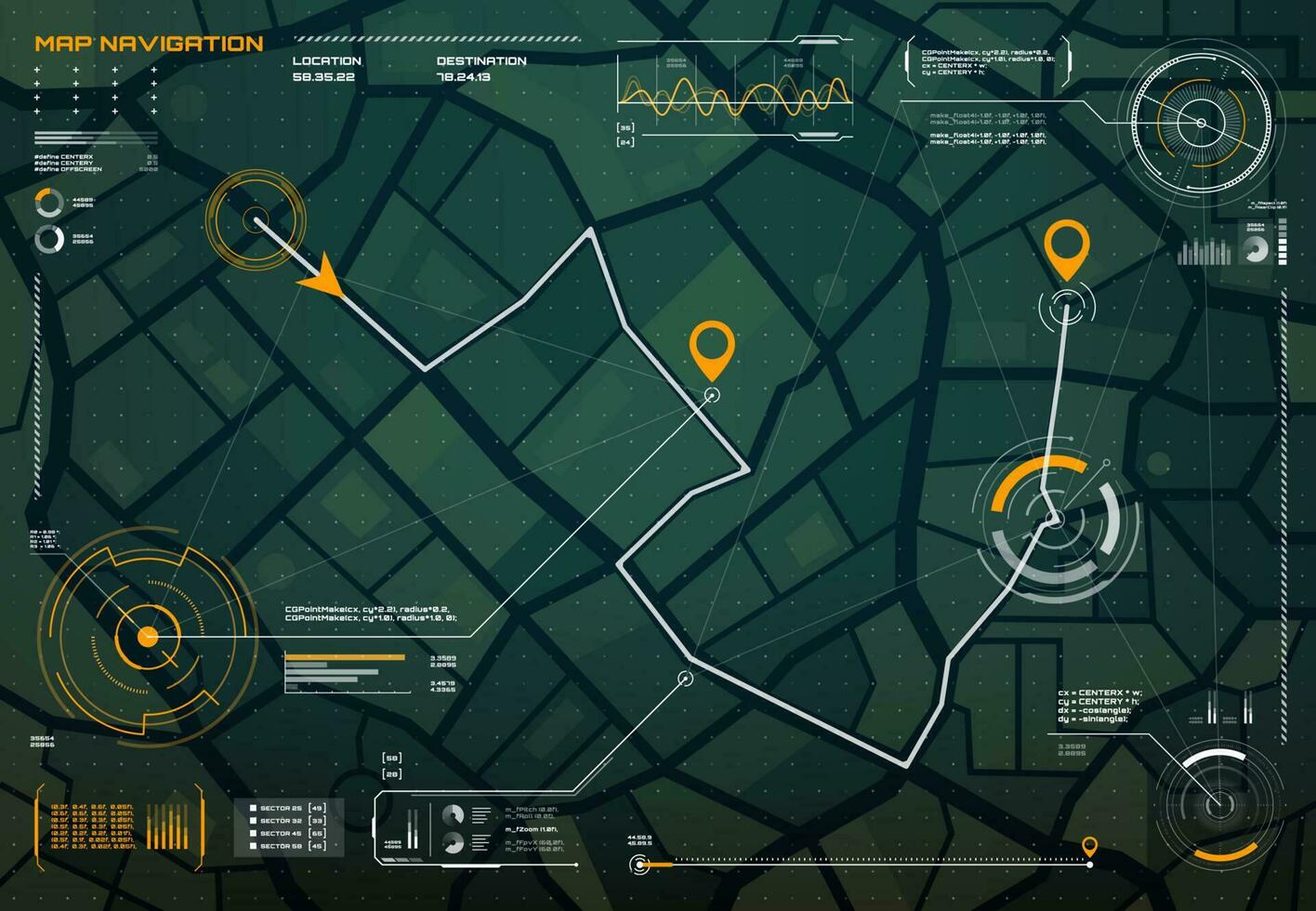 HUD navigation city map screen interface compass vector