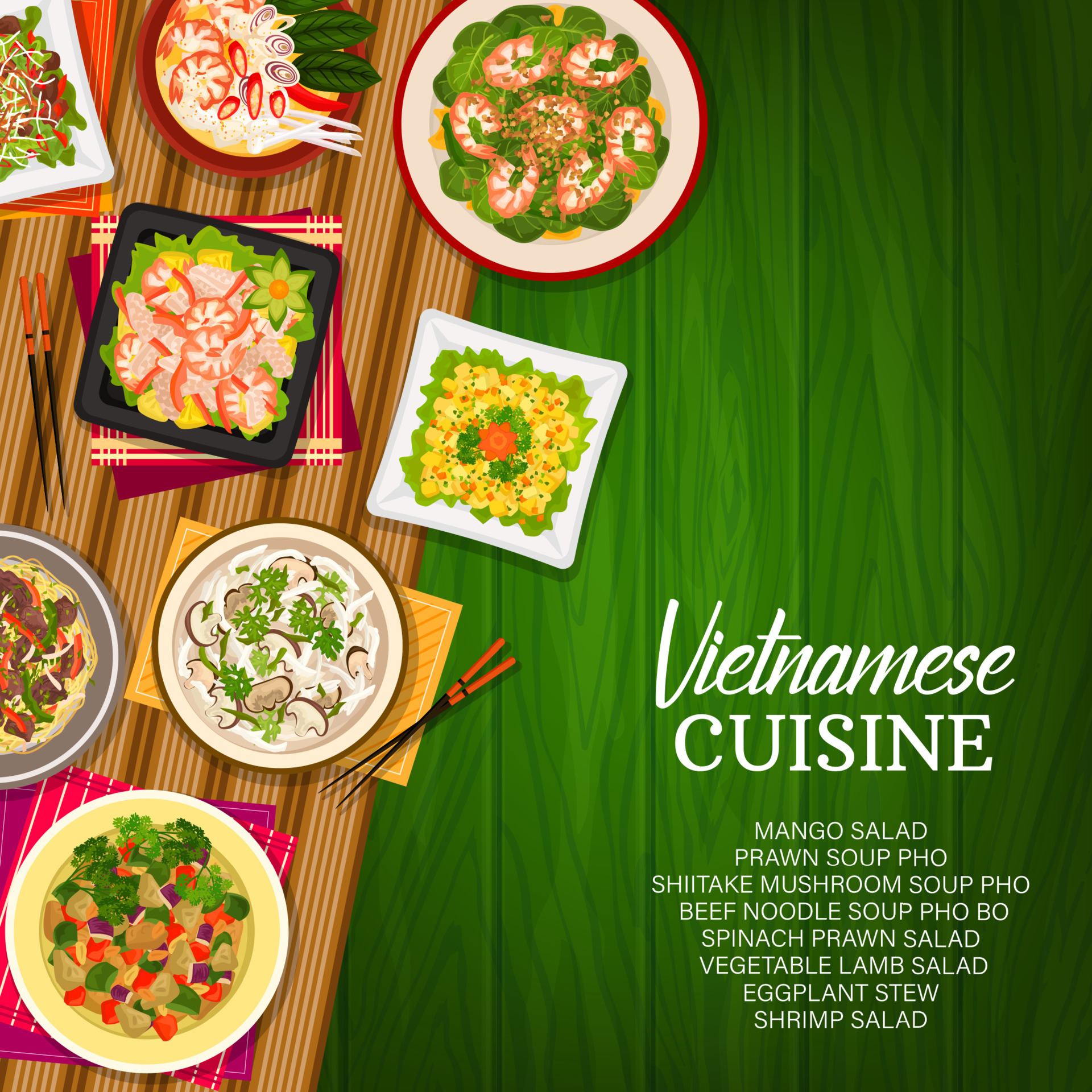 Vietnamese cuisine cartoon poster, Vietnam meals 23541553 Vector Art at ...