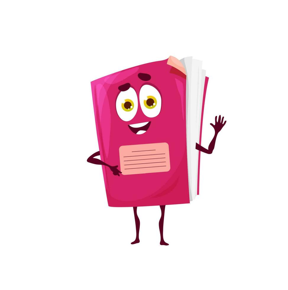 Cartoon funny notebook, mascot vector character