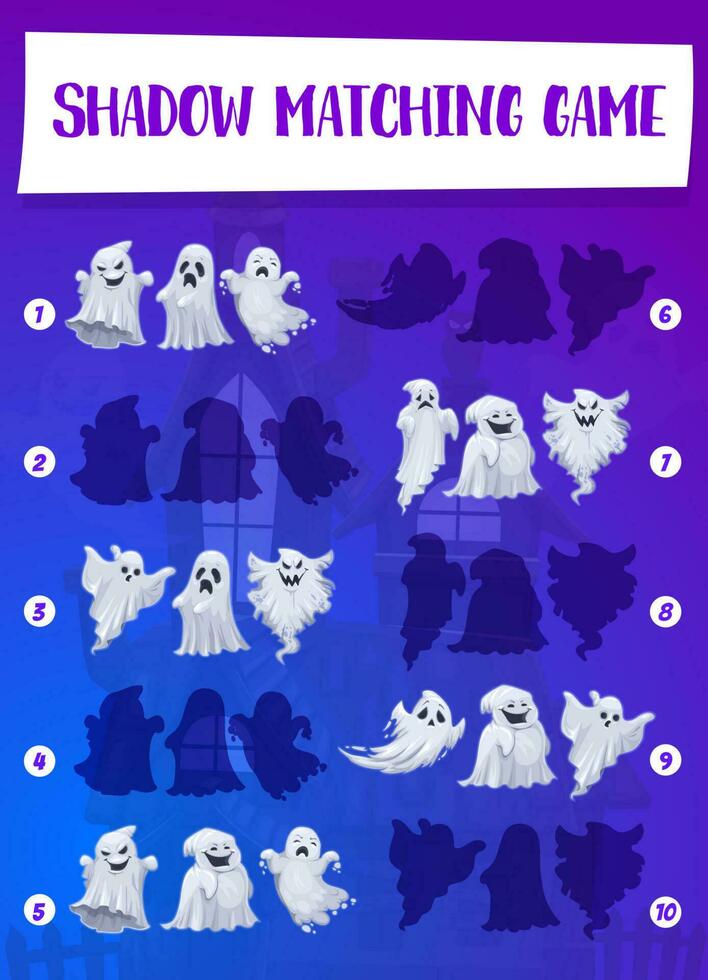 Halloween game of ghost shadow matching template vector