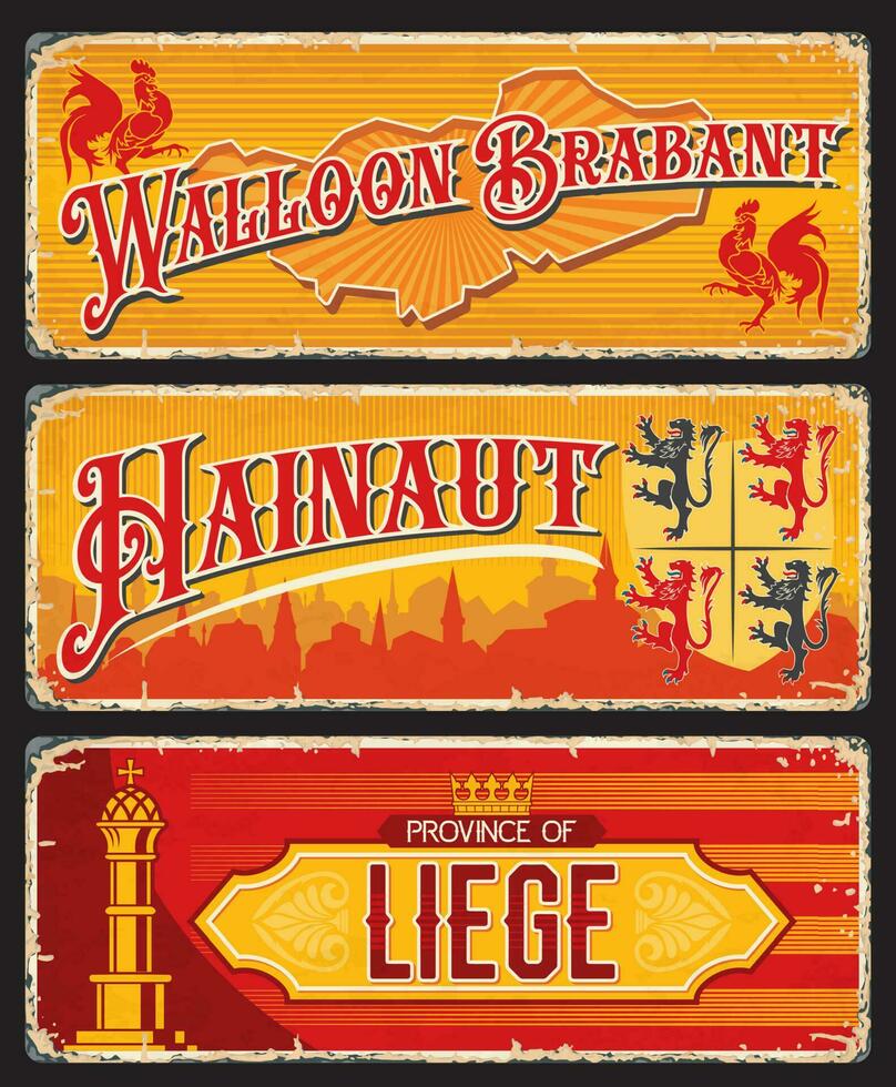 Belgian province grunge plates and travel stickers vector
