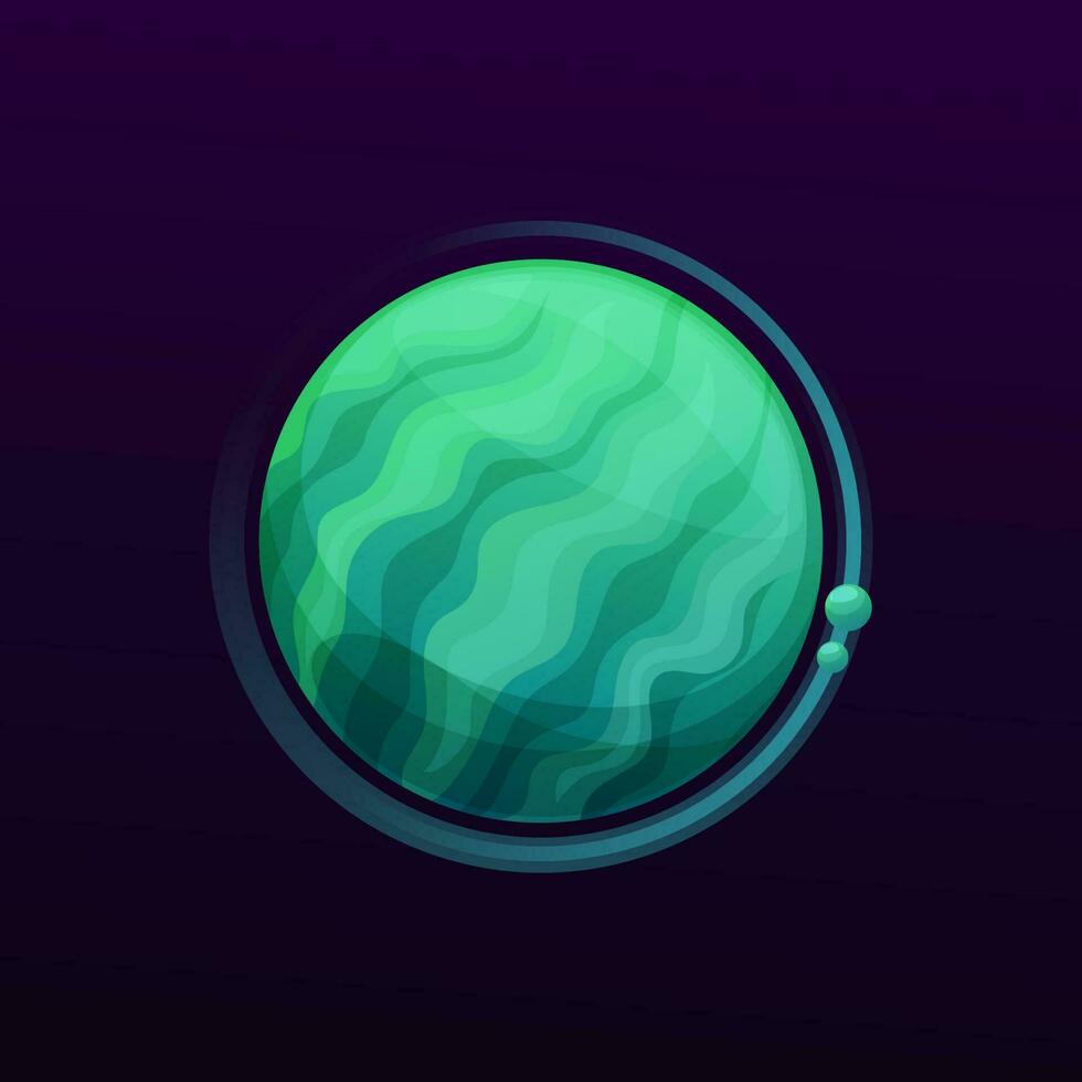 Cartoon green space planet in fantasy galaxy vector