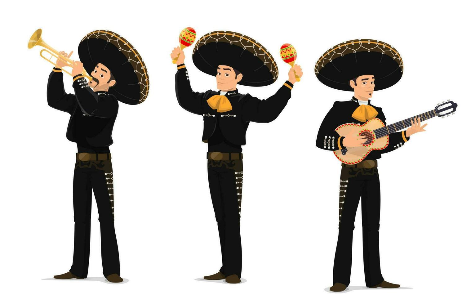 Mariachi mexicano músicos banda dibujos animados caracteres vector