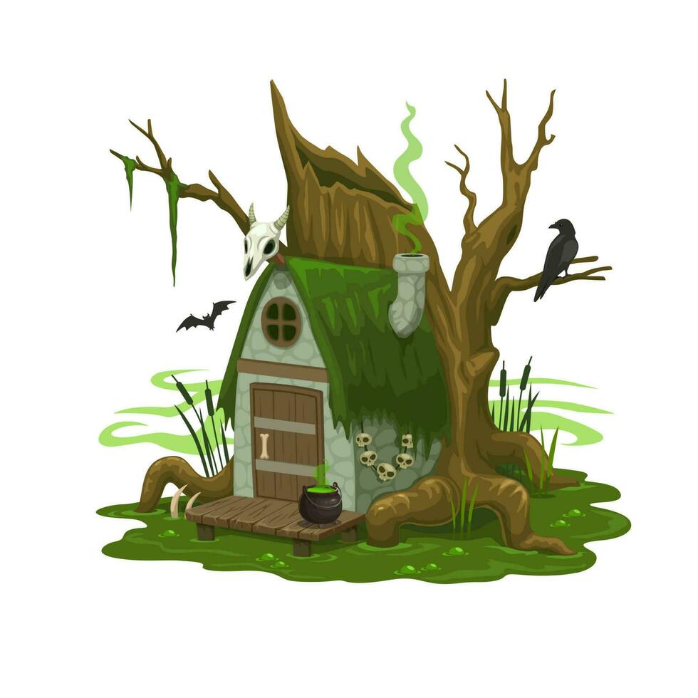 Fairy swamp house or dwelling of wizard or evil vector