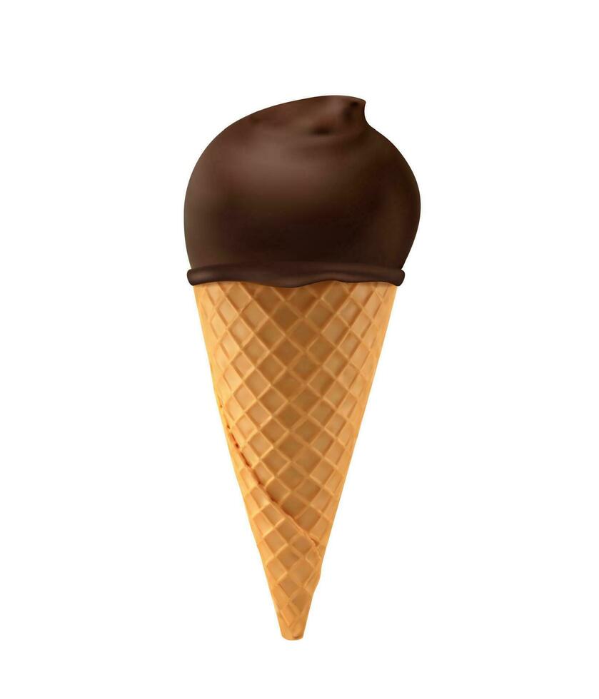 Realistic ice cream cone with chocolate glaze vector