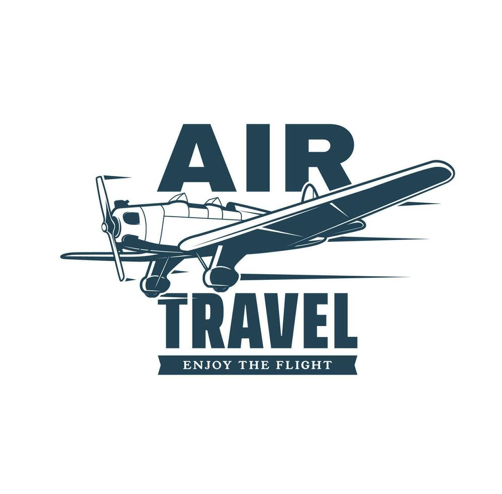 Air travel vector icon with retro plane or biplane