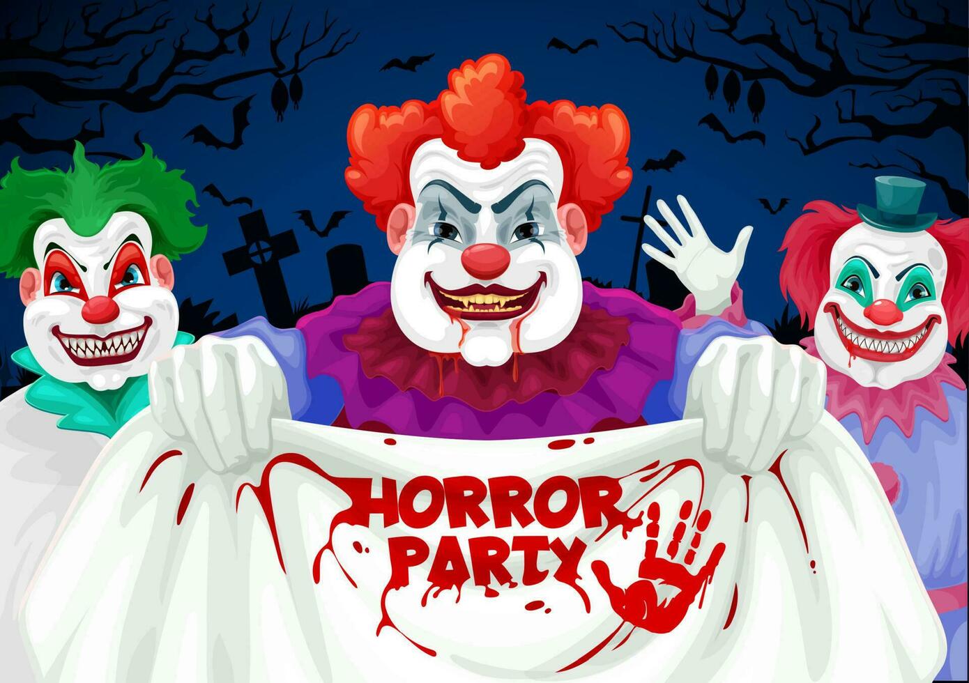 Halloween horror party with scary clowns, jokers vector