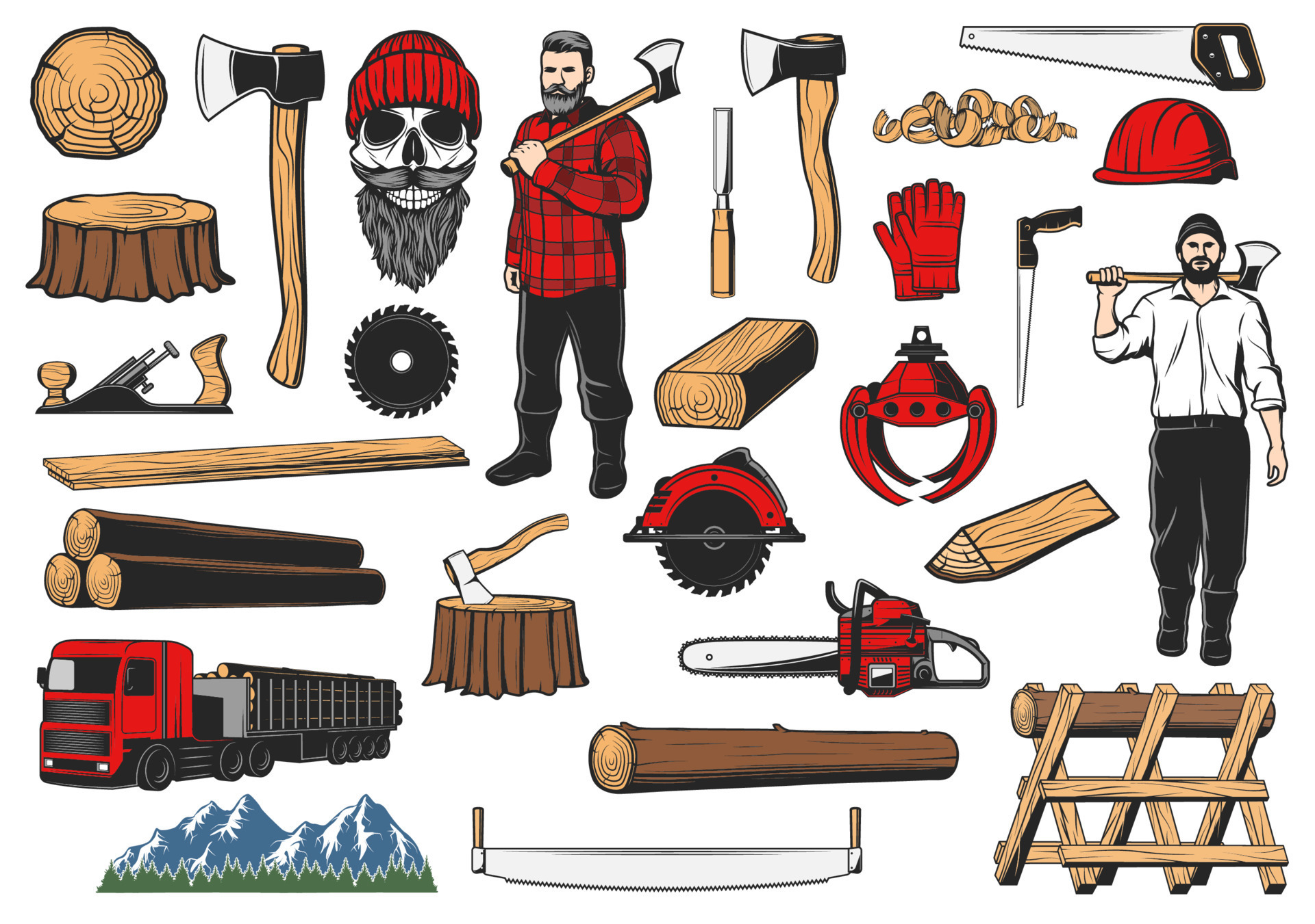 Lumberjack tools, logging industry equipment 23541707 Vector Art at