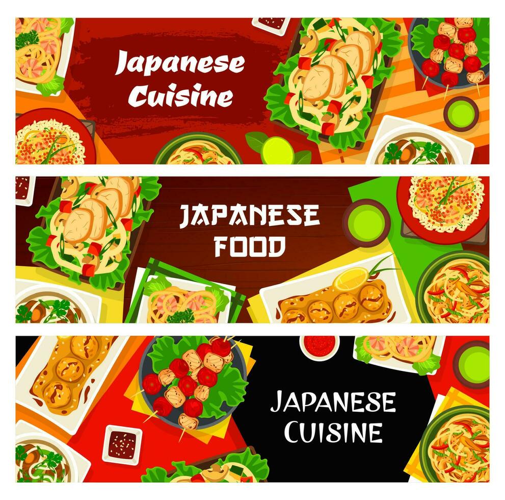 Japanese cuisine vector banners, food of Japan.