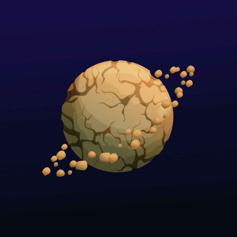 Brown space planet with cracks and stone rings vector