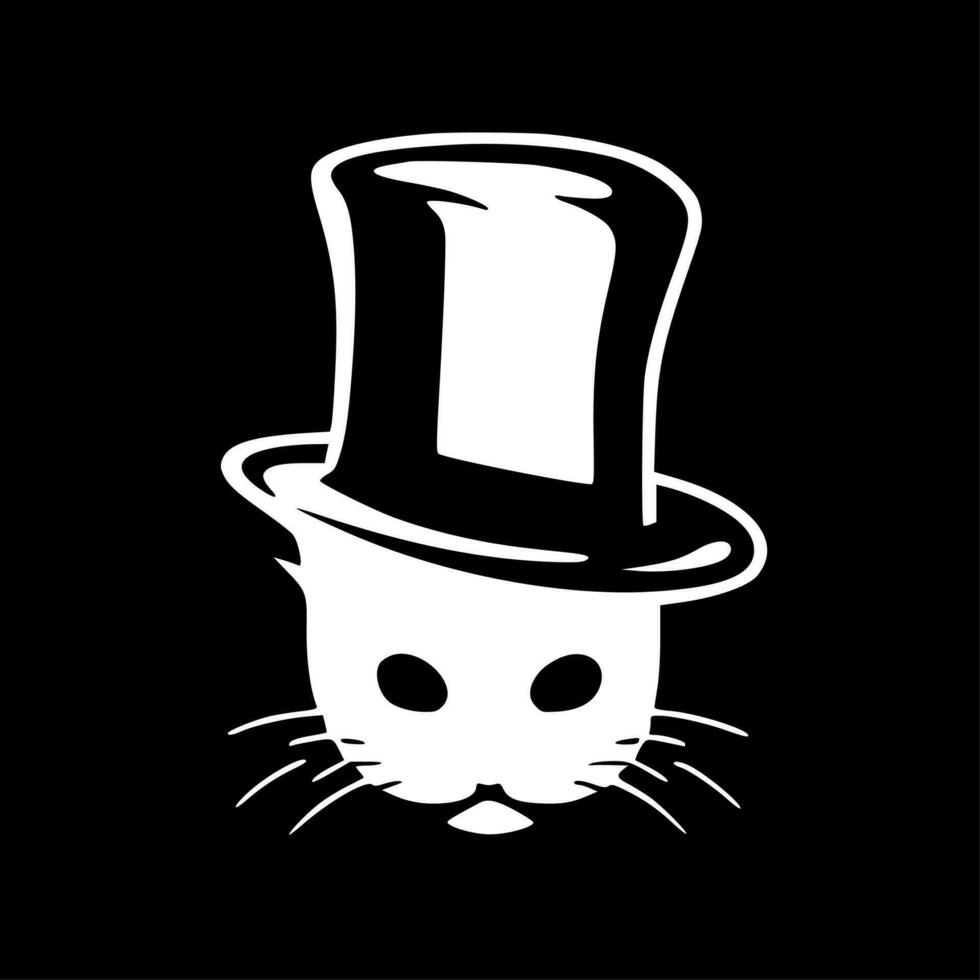Cat in the Hat, Black and White Vector illustration
