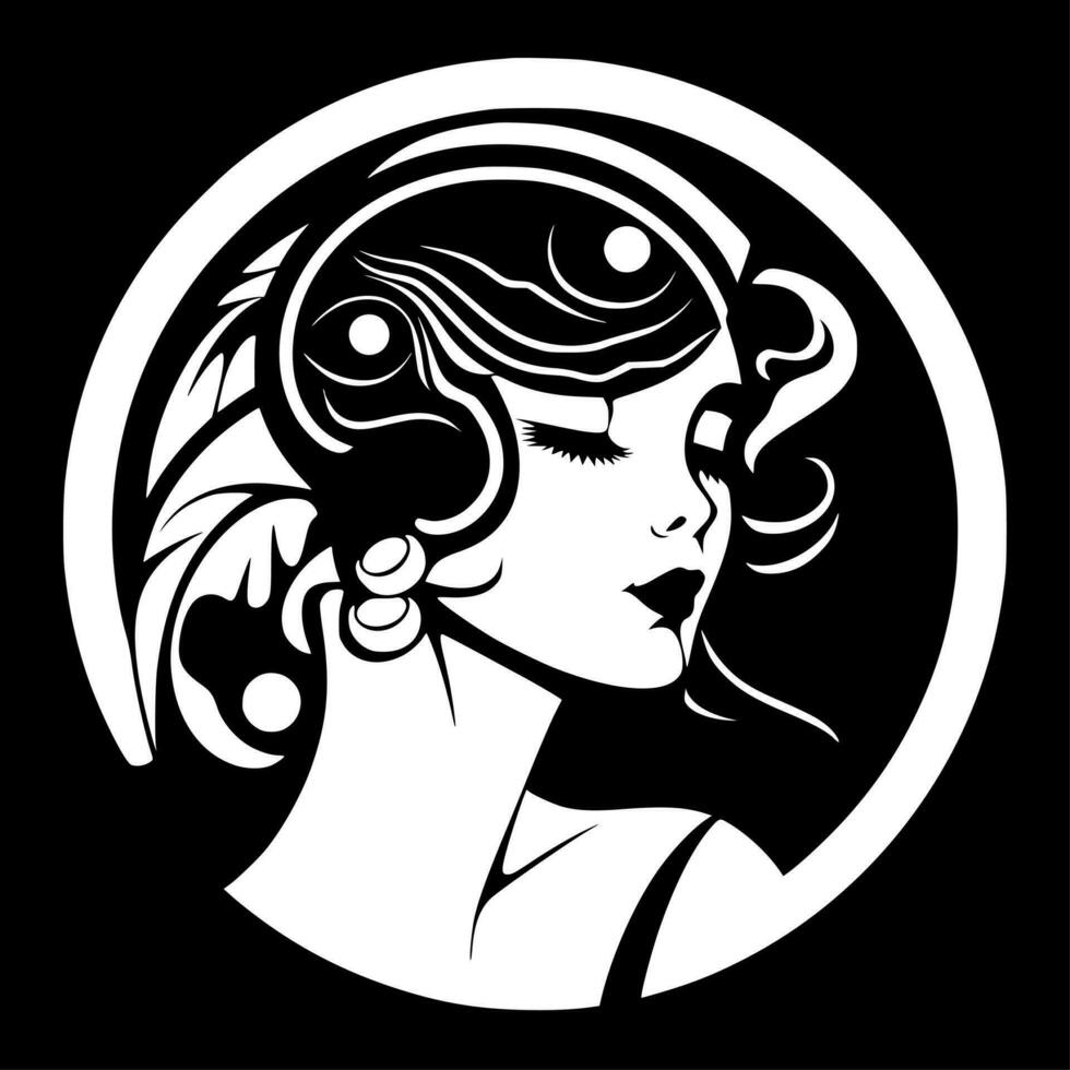 Arte Nouveau - negro y blanco aislado icono - vector ilustración