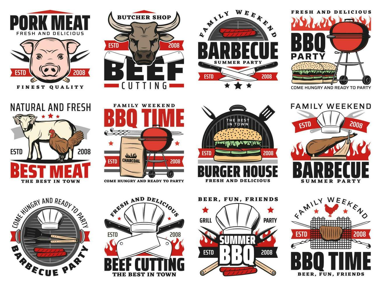 Barbecue and grill meat BBQ party icons vector