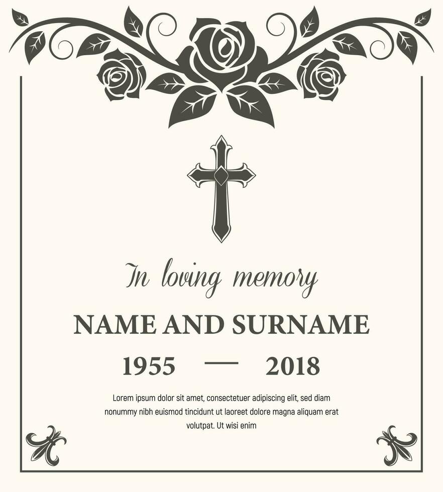 funeral tarjeta vector modelo con flor ornamento