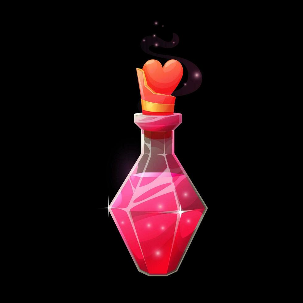 Love potion bottle, vector magic elixir in flask