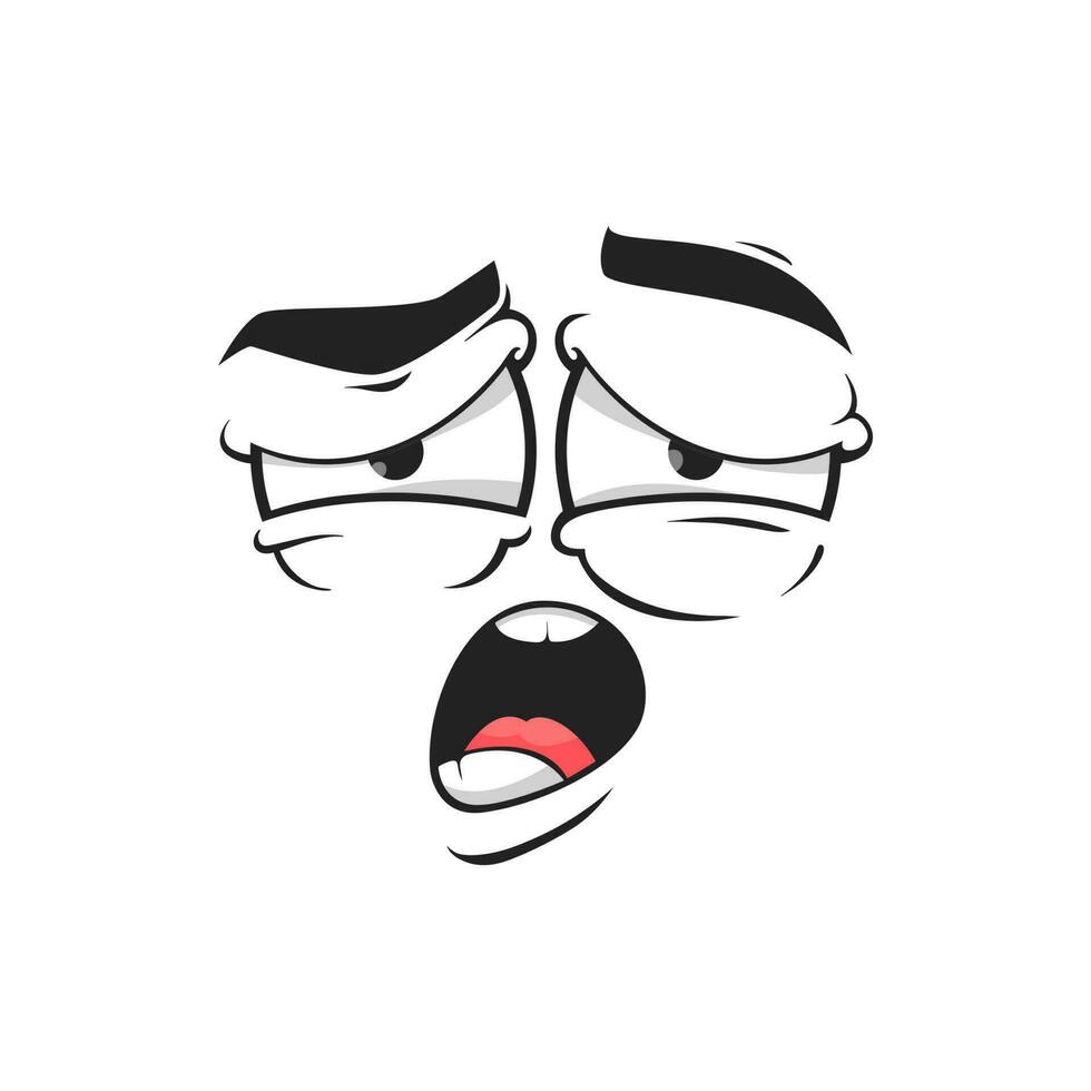 Cartoon yawning face tired emoji with open mouth vector