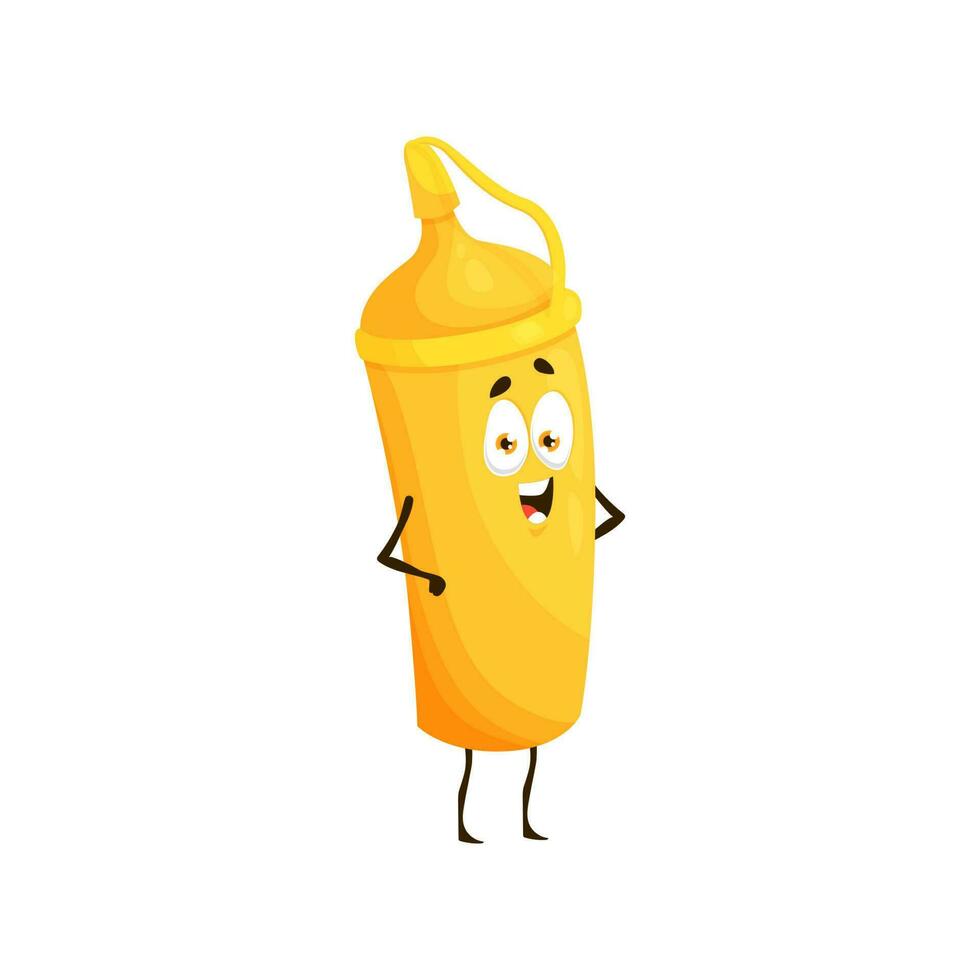 Cartoon mustard bottle character, bottle mascot vector