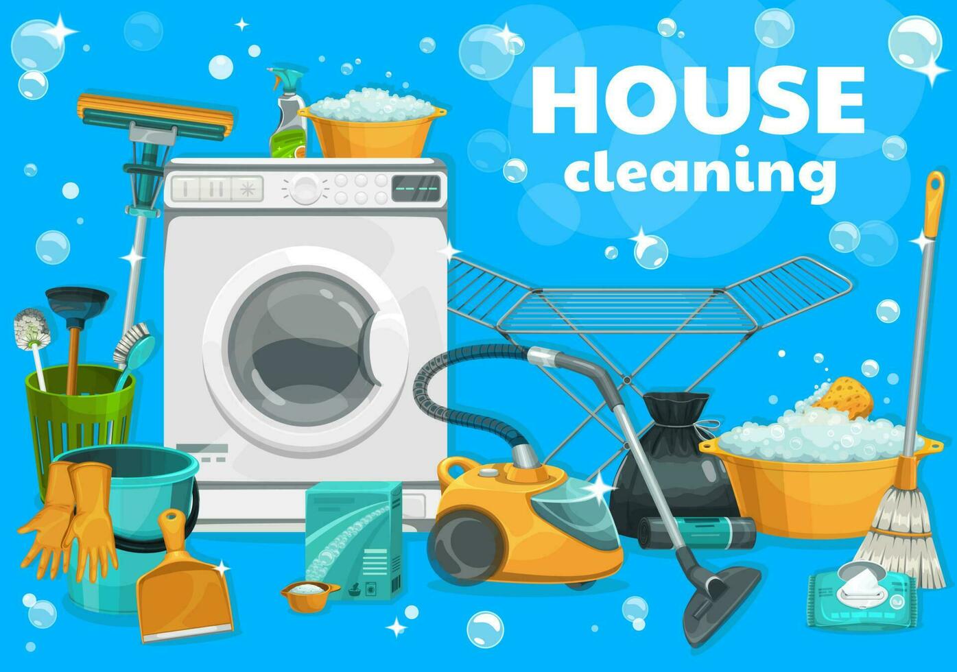 House cleaning and laundry supplies, vector