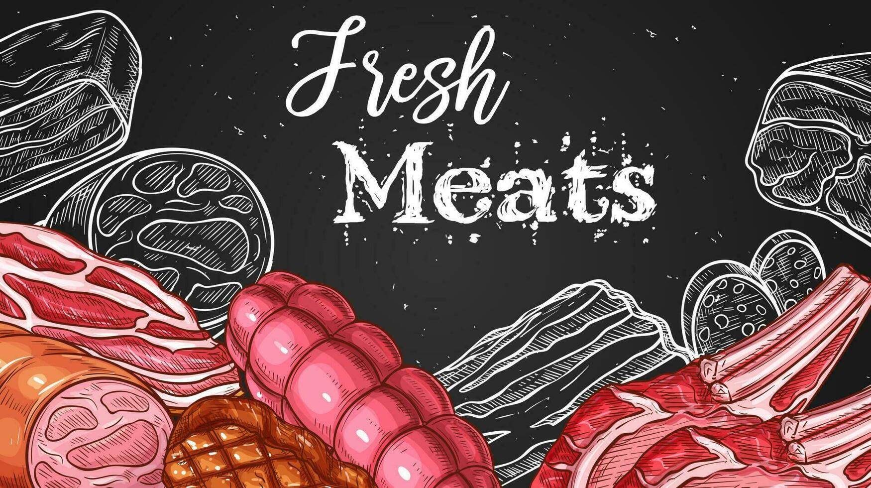 Meat chalkboard sketch butchery shop food products vector