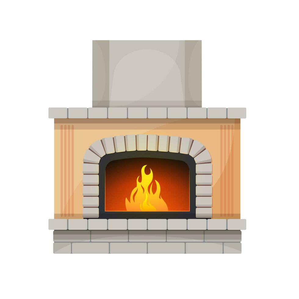 Fireplace or hearth, fire in home interior decor vector