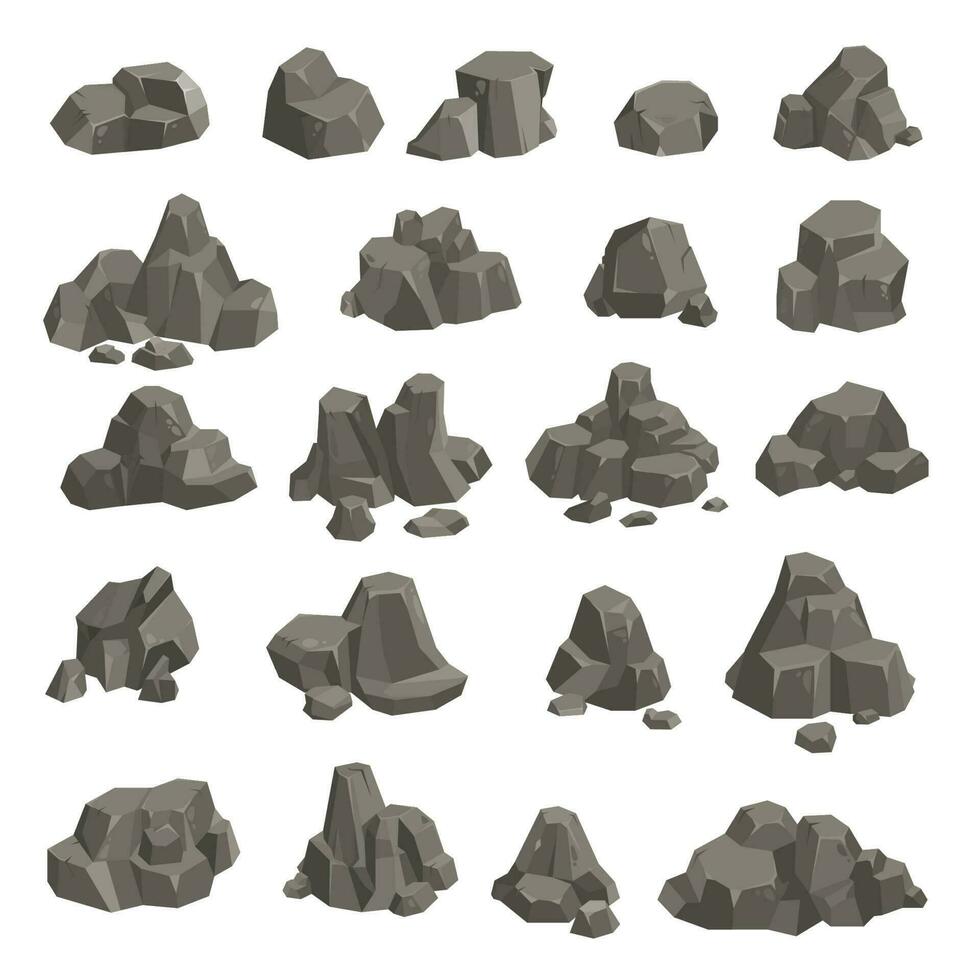 Cartoon rock stones, boulder, rubble and gravel vector