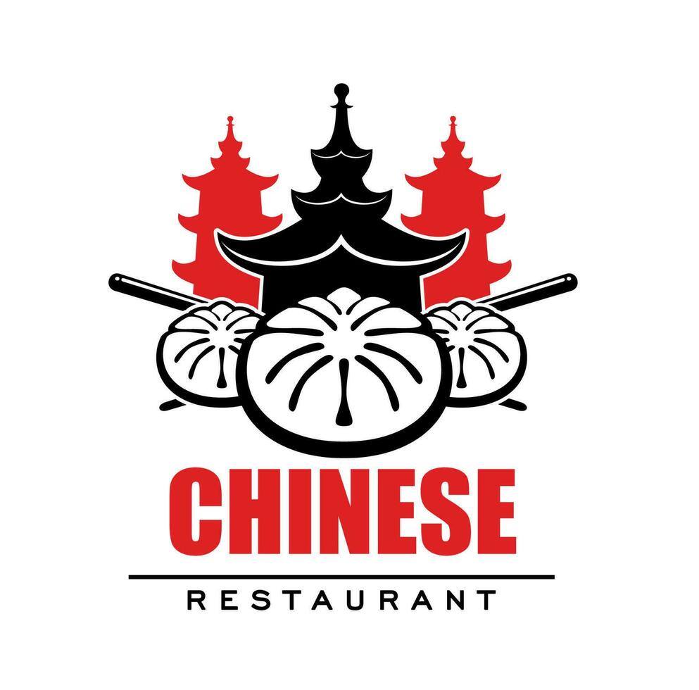 Chinese restaurant icon with pagoda and Baozi vector