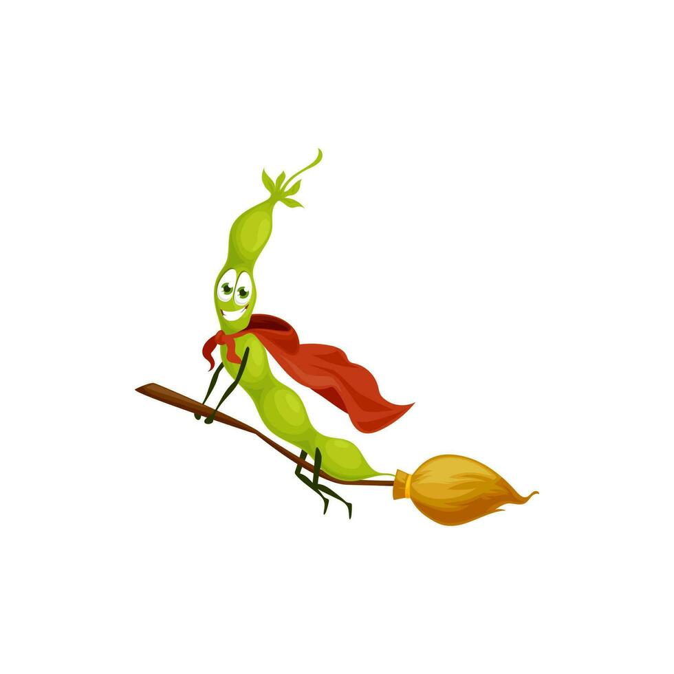 Cartoon bean witch character flying on broom vector