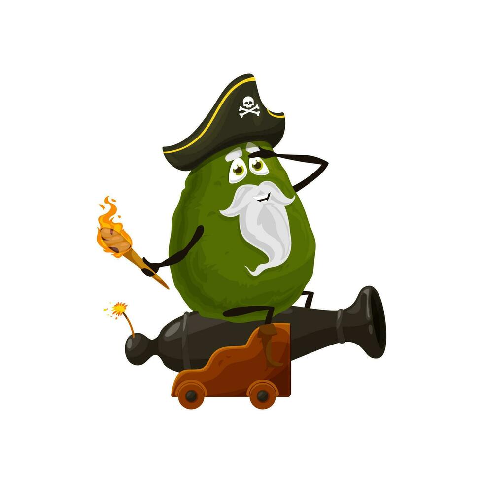 aguacate Fruta pirata emoticon en pistola con antorcha vector