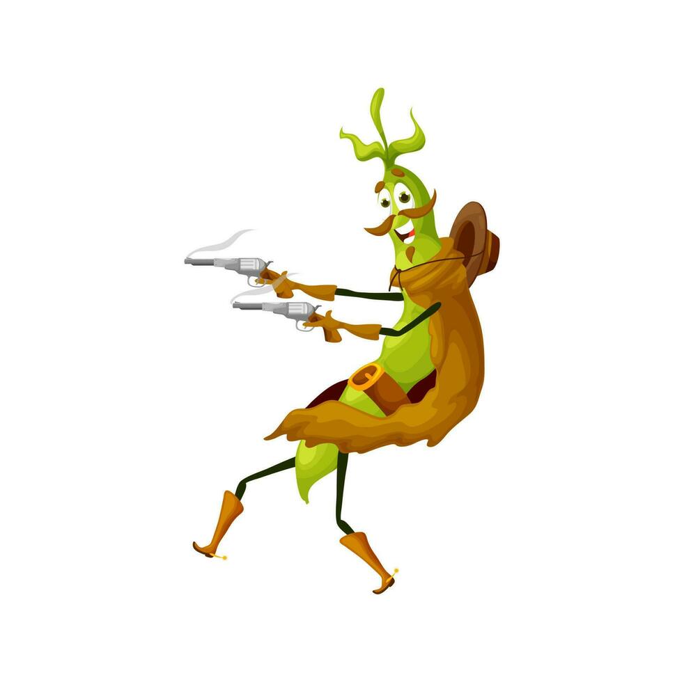Cartoon green bean bandit or robber character vector