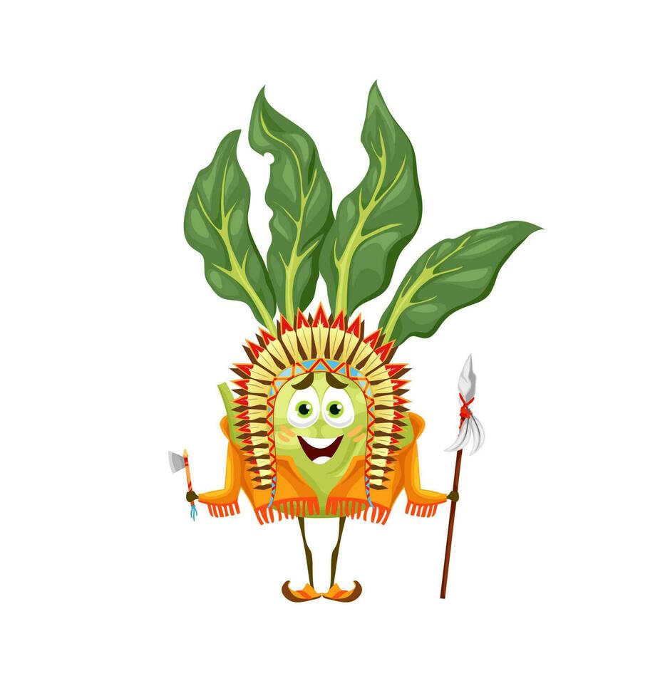 Cartoon kohlrabi indian character, funny vegetable vector