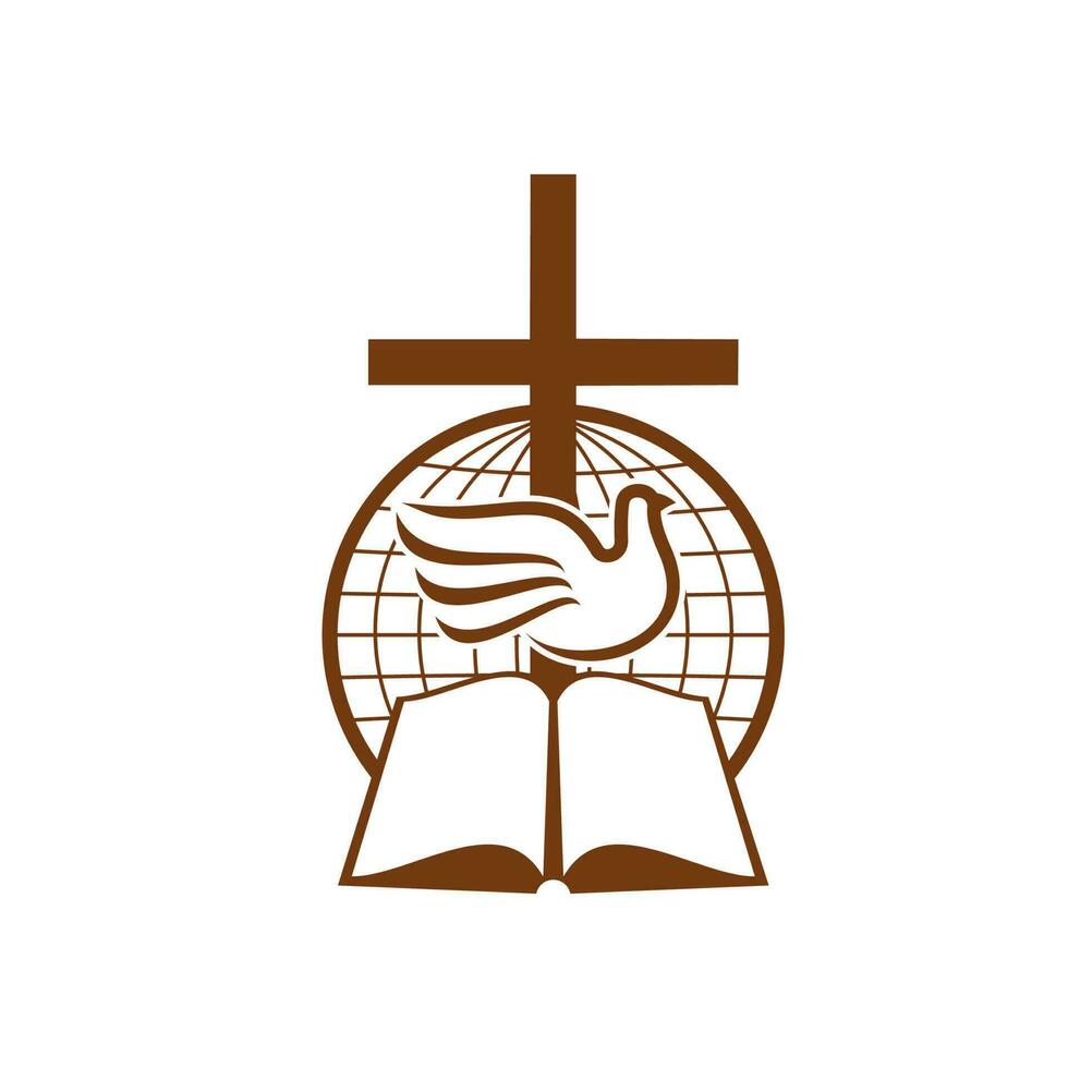 Symbol of christianity with globe, Bible and dove vector