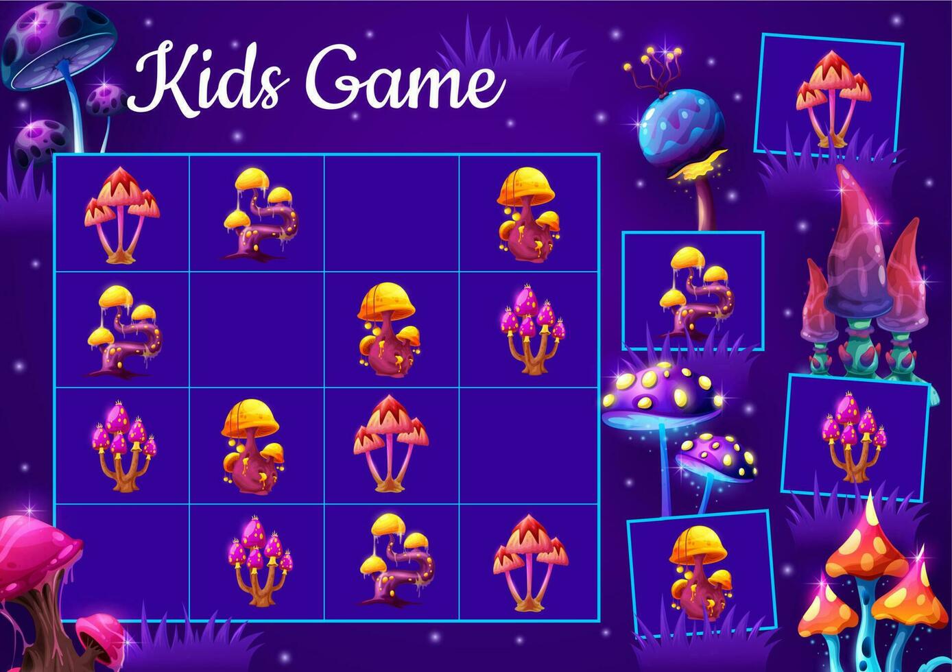 Kids sudoku game with cartoon magic mushrooms vector