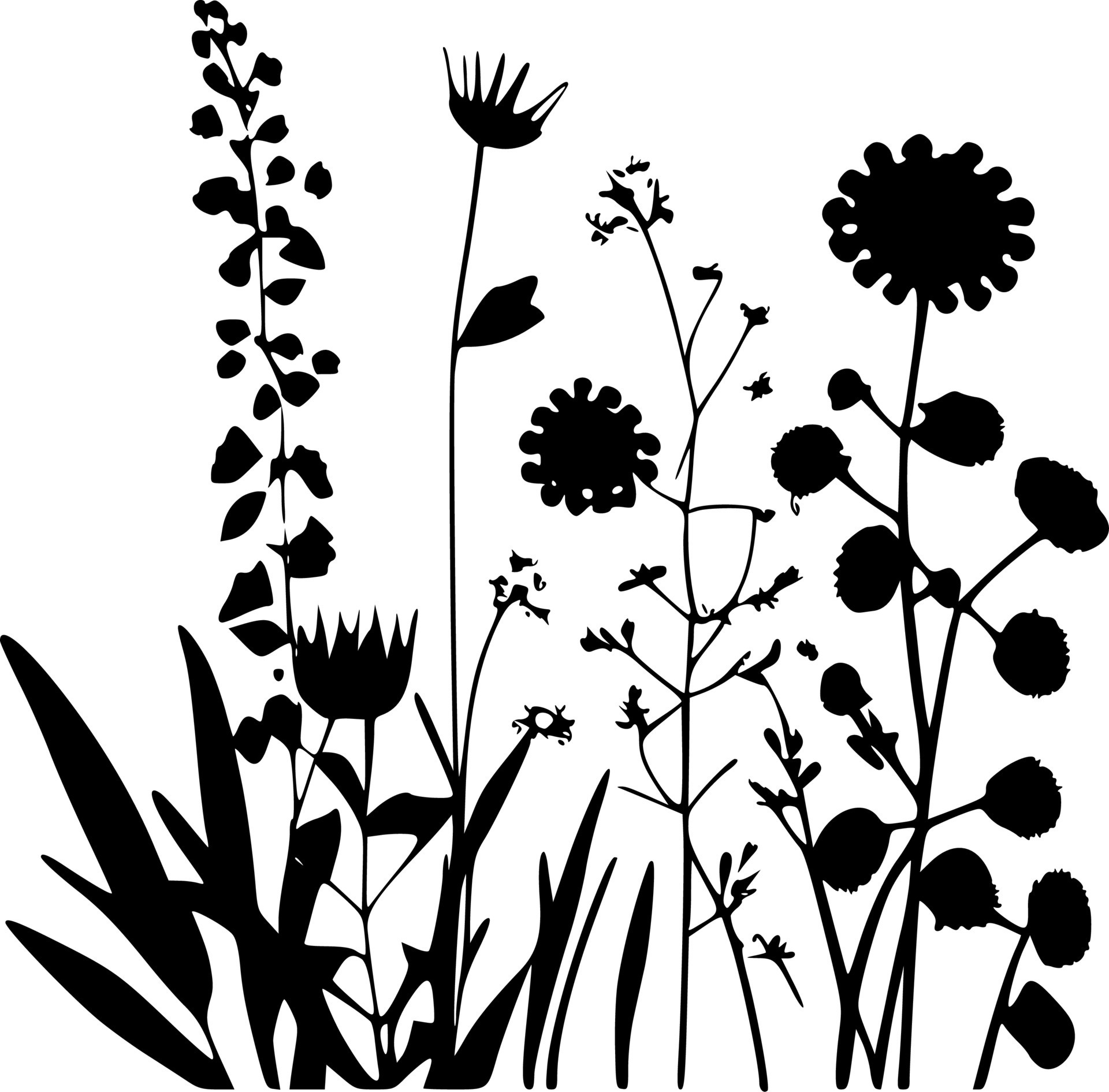 Wildflowers - Black and White Isolated Icon - Vector illustration