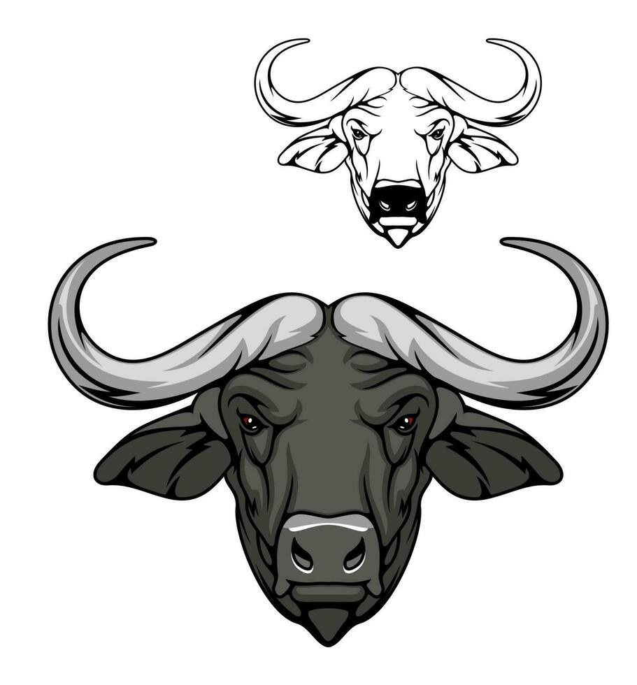 búfalo toro cabeza icono, salvaje animal mascota vector