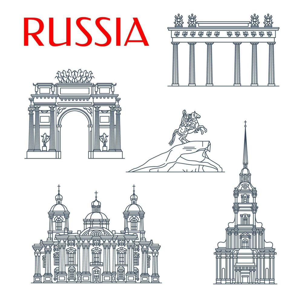 Russian landmarks, Saint Petersburg architecture vector