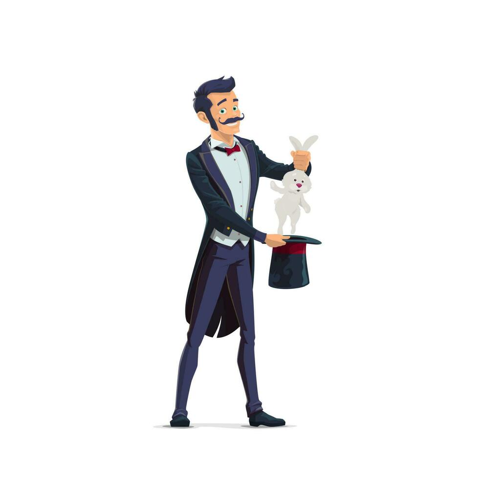 Magician producing rabbit from hat cartoon vector