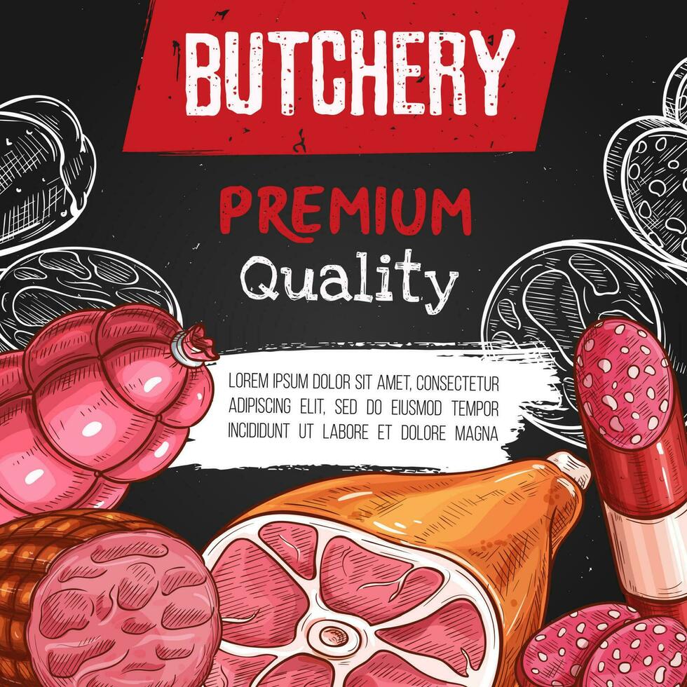 Quality meat, sausages and butchery vector