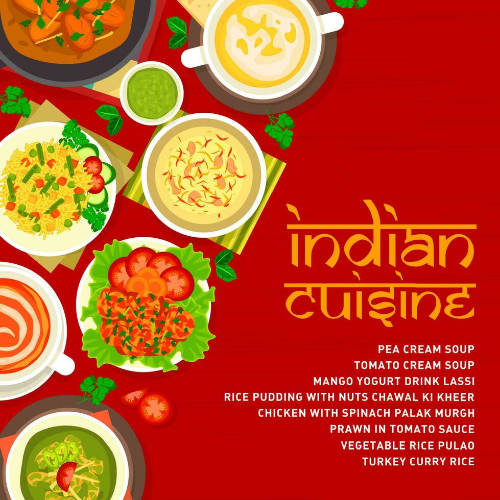 Indian cuisine restaurant dishes menu cover layout vector