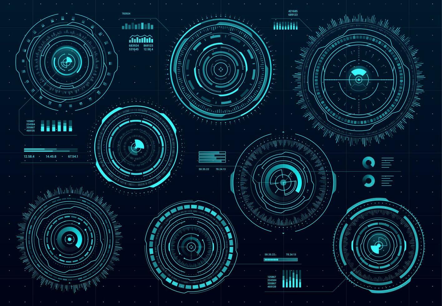 Circle HUD digital interface, data dashboard vector