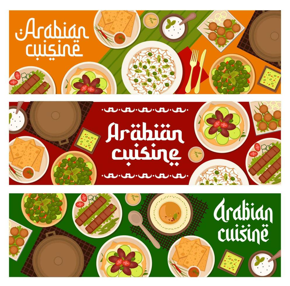 árabe comida restaurante platos vector pancartas