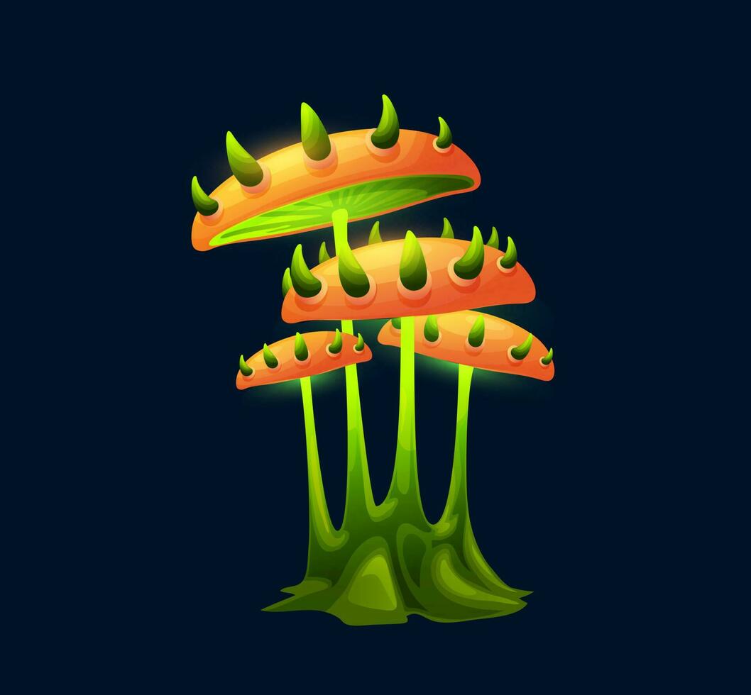 Fantasy magic mushroom with thorns on cap, fungus vector