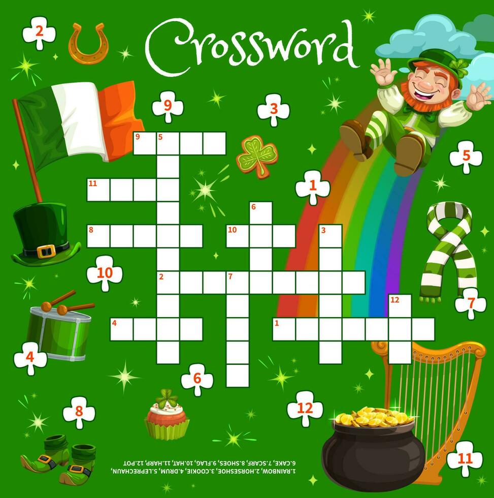 Saint Patrick crossword puzzle game quiz worksheet vector
