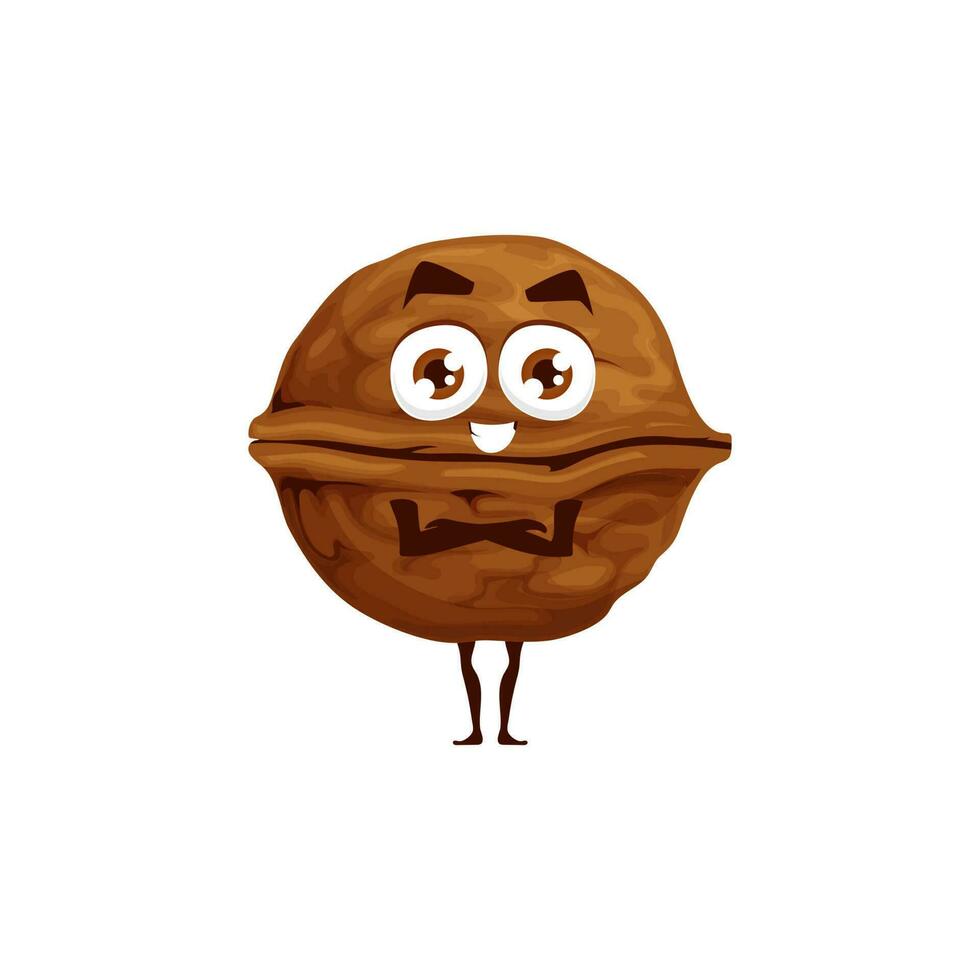 Cartoon funny walnut nut character with face smile vector